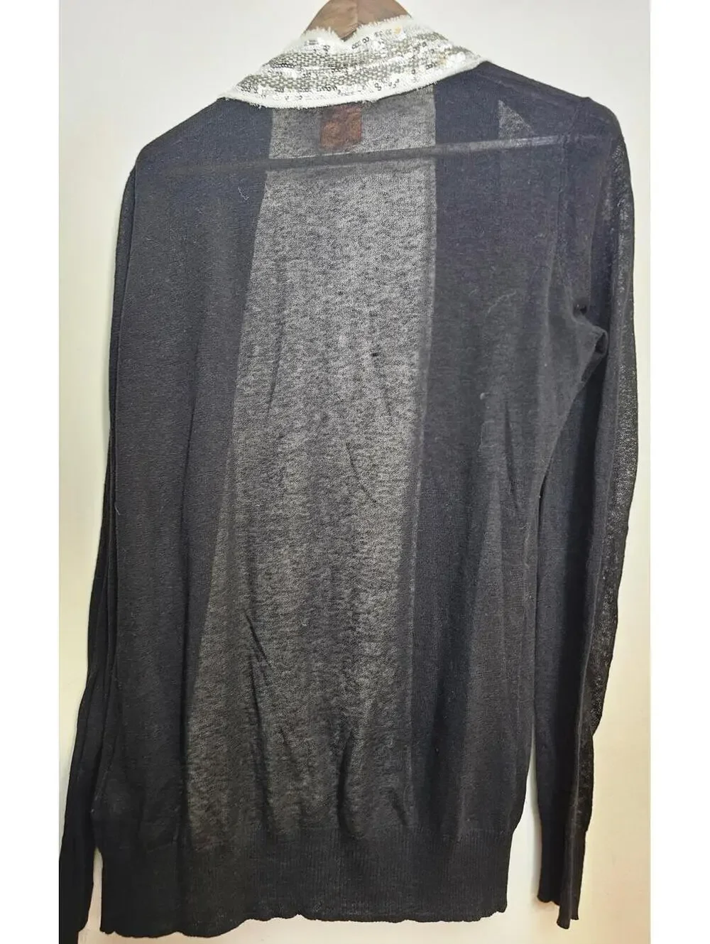 Tory Burch Cardigan Black & Silver Women Size M Linen Sheer